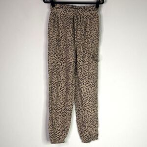 New Aerie Linen Blend Cheetah Print High Waist Cargo Joggers Women's Size XS